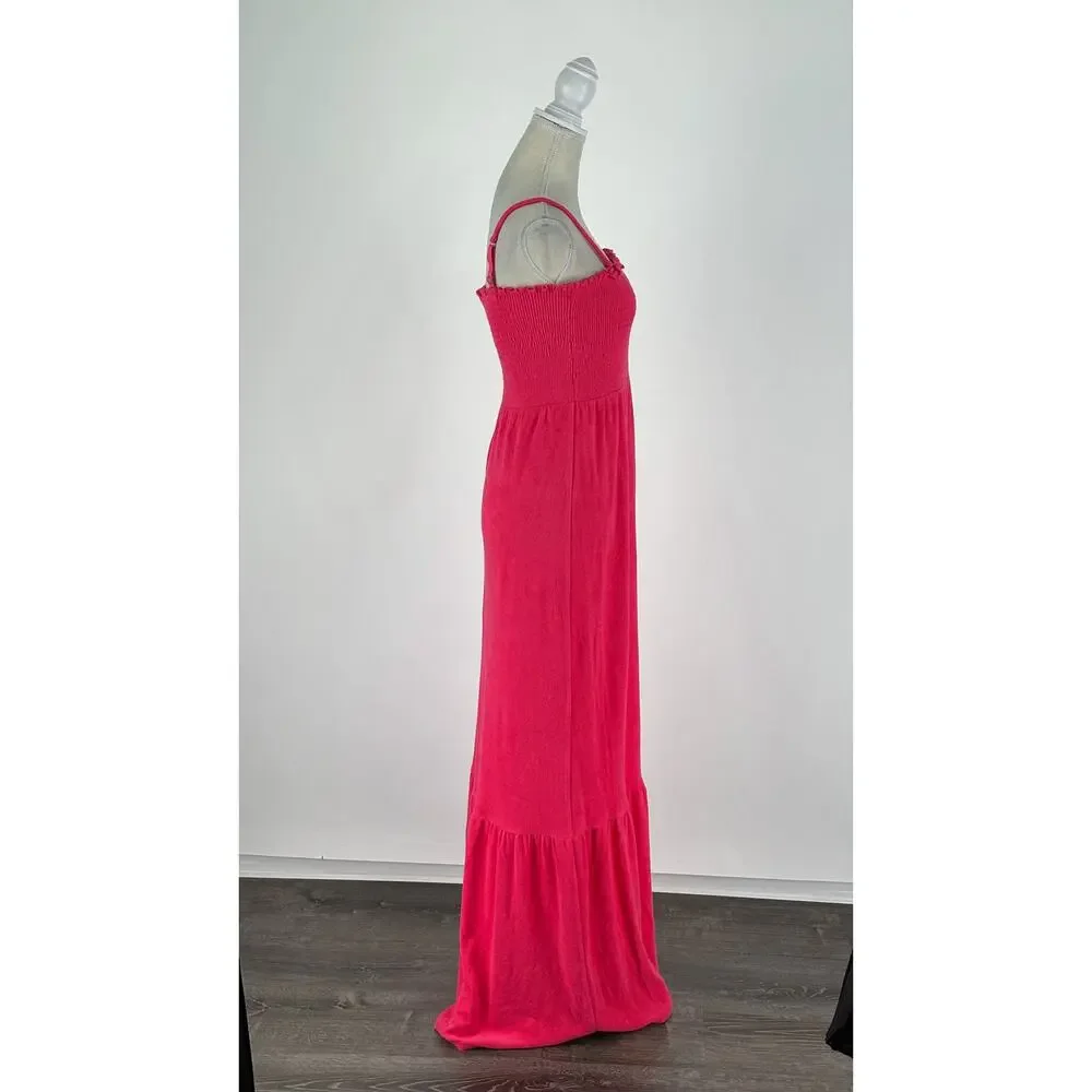 Juicy Couture Smocked Terry Cloth Maxi Dress Pink Womens Size Medium New Y2K